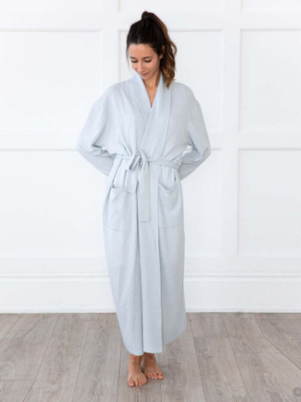 Arlotta Cashmere/Wool Long Wrap Robe Dawn Blue Size Medium/Large